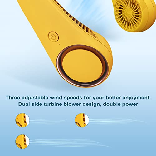 Civpower Portable Neck Fan, Hands Free Bladeless Fan, Cooling Personal Fan,3 Speeds Adjustment,78 Air Outlet, Headphone Design, Rechargeable, Usb Powered Neck Fan For Outdoor Indoor-Yellow #TOP2