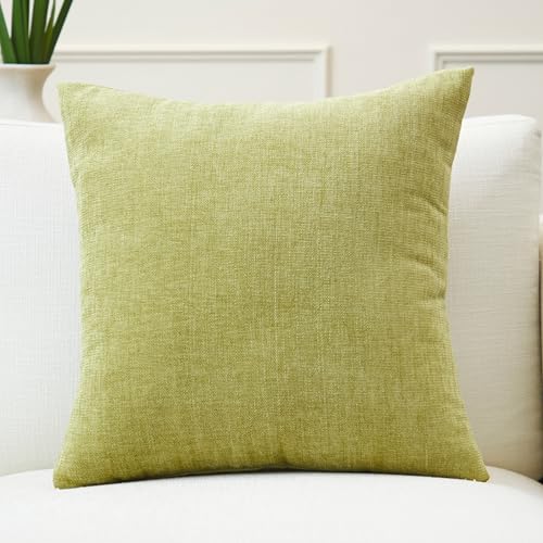 Image of Encasa XO Thick Chenille Throw Pillow Covers Set of 1 | Olive - (16 inchx16 inch) (40x40 cm) | Decorative Accent Square Throw Pillow Cases for Couch, Home Decor, Sofa