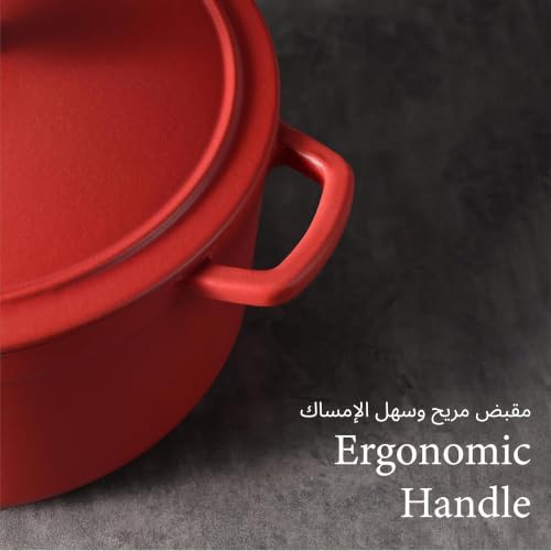 Image of CAROTE 4.7 Litre Enameled Cast Iron Dutch Oven with Lid - Biryani Pot | Gas & Induction Compatible | Oven Safe up to 260C | Even Heat Retention | Red