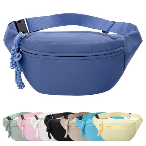 Mayoii Bumbags for Ladies, Fanny Pack for Women Men with Adjustable Belt, 2-Zipper Pockets, Large Capacity, Lightweight Waist Bag Suitable for Daily Use (Blue)