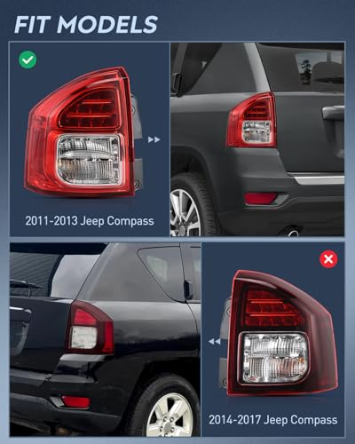 Image of Nilight Taillight Assembly Compatible with 2011 2012 2013 Jeep Compass | Tail Light OE Style Rear Lamp Replacement Driver and Passenger Side w /Bulbs
