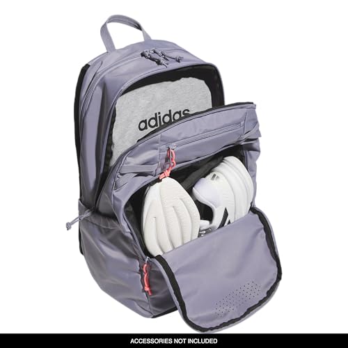 Image of adidas Defender 5 Backpack for Sports, Gym, School and Travel, 33L, Slate Grey /Silver Metallic /Solar Turbo Pink, OSFA