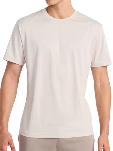 Reebok Men’s Sprint Short Sleeve T-Shirt, Standard Fit, Lightweight Stretch Waffle-Knit Fabric, Silver Cloud Heather, Large