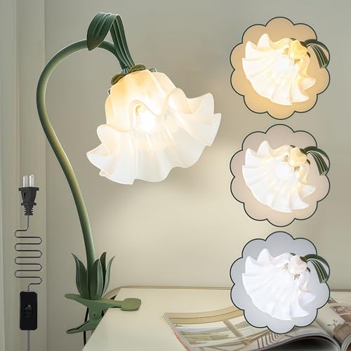 Clip on Light Flower Desk Lamp,Eye Caring Reading Light,3 Color