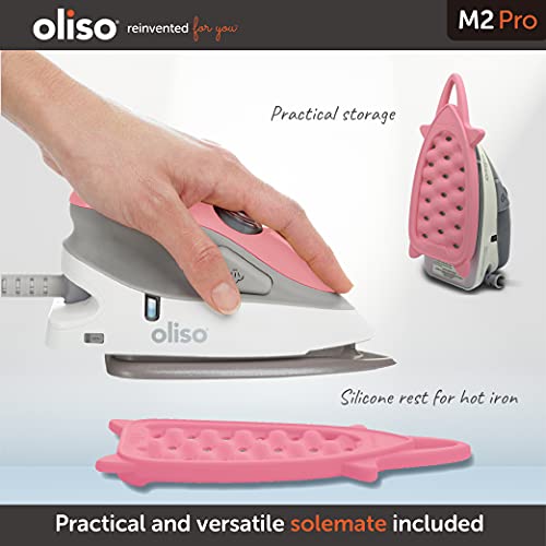 Oliso M2 Mini Project Steam Iron With Solemate - For Sewing, Quilting, Crafting, And Travel | 1000 Watt Dual Voltage Ceramic Soleplate Steam Iron, Pink #TOP2