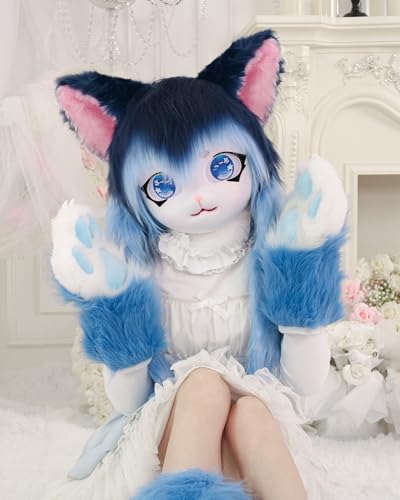 ZFKJERS Cosplay Tier Verlängerte Flauschige Kunststoffkrallen für Katzen Fursuit Pfoten Handschuhe Erwachsene Kostüm Zubehör Set (Blue)