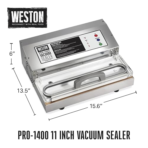 Weston Brands Vacuum Sealer Machine for Food Preservation & Sous Vide, Extra-Wide 5mm Bar for Sealing Bags up to 11" Wide, 720 Watts, Commercial Grade Pro 1400, Stainless Steel (65-0301-W) by Weston - Image 8