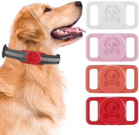 Airtag Dog Collar Holder,4 Pack Waterproof IP68 AirTag Silicone GPS Case,Pet Accessories for Cat Collar, Protective Case Compatible for Apple Airtag GPS Tracker, Fits Dog and Cat Collar
