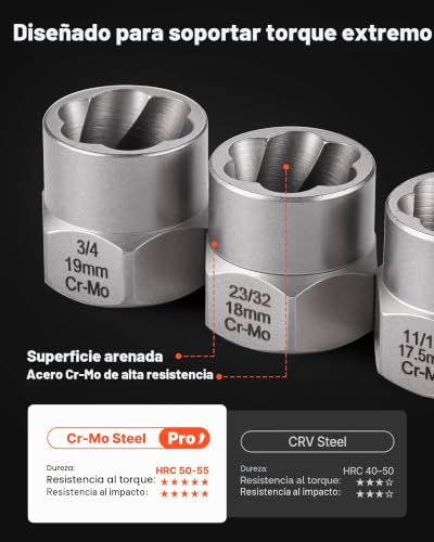 Miniatura 4 de Vevor Extractor De Pernos Y Tuercas 29 Piezas Extractores De Pernos De 6 Mm A 10 Mm Y 10,5 Mm A 19 Mm Herramientas De Extracción De Pernos Rotos De Acero Cr-Mo Con Estuche Para Quitar Pernos Rotos