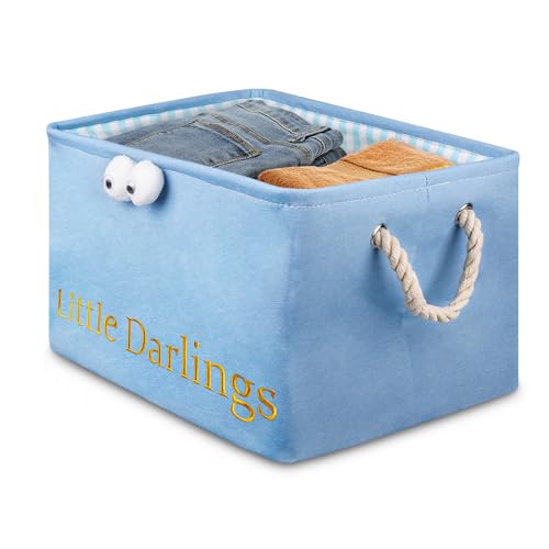 Rongxze Cestas de Almacenaje Tela, Cajas Almacenaje, Cestas Organizadoras 40 x 30 x 25 cm para Ropa Plegable, Juguetes, lavadero y Dormitorio, Pequeña Cesta de Almacenamiento Multifuncional (Azul)