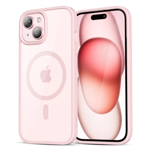 LoeoeL for iPhone 15 Case Clear Mag Safe, Ultra Thin Slim Cover Magnetic Compatible with Magsafe Phone Case for Women Men Girl, Cute Soft TPU Silicone & Transparent Hard Plastic, Light Pink