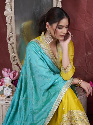 Image of MOKOSH Women's Silk Embroidery Anarkali Kurta Pant with Dupatta | Anarkali Kurta Set |Embroidered |V Neck Full Sleeve Ethnic Suit |3 Piece Outfit