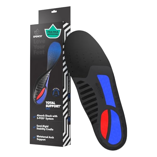 Spenco Total Support Max Shoe Insoles - Orthotic Metatarsal Arch Support Inserts - Absorbs Shock, Reduces Over-Pronation, Conforms to Foot Contours, Deep Heel Cupping Women's 9-10.5/Men's 8-9.5