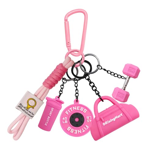 KHRYPTXH Dumbbell Keychain Set Gym Accessories for Women and Men Fitness Gifts Cute Mini Set for Gym Lovers & Couples with Pink Water Bottle Charms - Ideal for Your Bag Backpack and Car Accessories