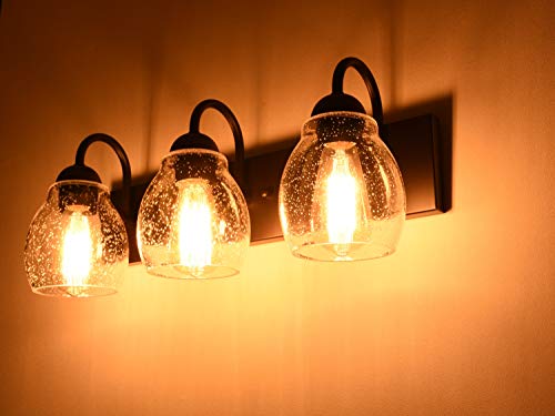 Image of ALICE HOUSE 20.5 inch Farmhouse Vanity Lights, Brown Finish Bathroom Lights for Mirror, 3 Light Wall Lighting with Seeded Glasses, ETL Listed, AL9081-W3A