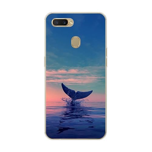 KARTXITAI Case Compatible with A7/AX7/A5s/AX5s/A12/A12s,Shockproof Slim Thin Silicone Protective Anti-Fingerprint Anti-Scratch Anti-Fall Phone Cover - Dolphins,Seaside