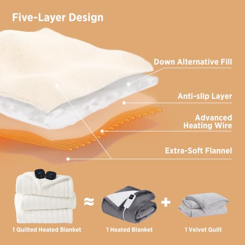 Image of Bedsure Quilted Heated Blanket King Size, Filled for Extra Warmth, Ivory