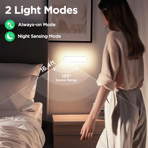Image of deerdance Under Cabinet Lighting, Motion Sensor Lights Indoor with Soomth Dimming, 2600mAh Rechargeable Closet Lights Wireless, Magnetic Under Counter Lights for Kitchen Hallway Stairs, 6-Pack