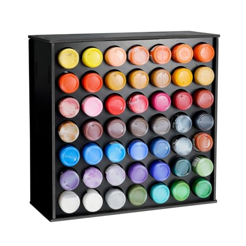 SANFURNEY 49 Holes Craft Paint Storage Organizer, Wall-Mounted Paint Bottles Holder for 2oz Acrylic Painting, Black