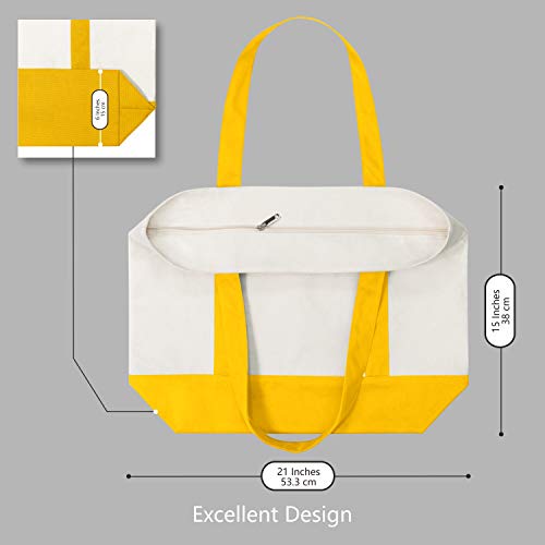 Image of TOPDesign 1-Pack Canvas Tote Bag with an External Pocket, Reusable Grocery Shopping Bag, Top Zipper Closure, Daily Essentials (Yellow /Natural)