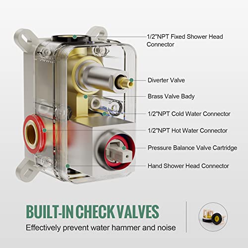 Rain Shower Faucet System Set: Rainfall Shower Faucets Sets Complete Shower Combo Set, Wall Mounted Modern Luxury Shower Systems With Rain Shower And Handheld Shower Mixer Valve, Brushed Nickel #TOP2