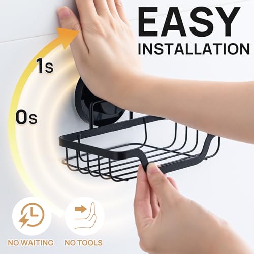 image for LEVERLOC Soap Dish, Soap Bar Holder for Shower Suction Cup Wall Mounte