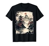 Vintage Japanese Flower Tee Mountain View Landscape Graphic T-Shirt