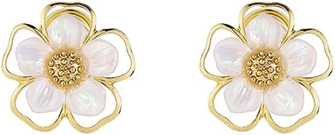 Aretes estilo Clip-On con flor y perla falsa 15mm