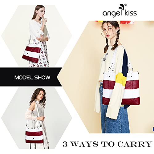 Image of Angel Kiss Hobo Shoulder Purses for Women Large Soft Washed PU Leather Stripe Crossbody Handbags