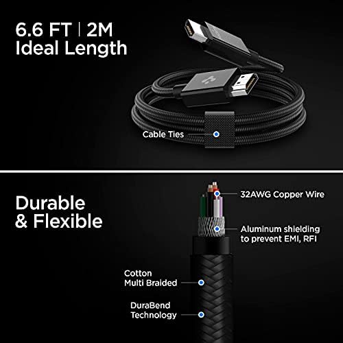 Spigen ArcWire HDMI Cable 8K 60Hz 4K 120Hz Display HDMI 2.1 Certified Ultra High Speed 2m eARC HDR 3D Available HDMI Cord Compatible with Apple TV Mac Mini Xbox PS5 Amazon Fire TV Roku Smart TV