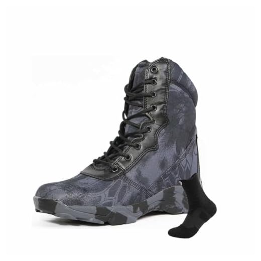 Botas de combate militares masculinas, botas leves para caminhadas ao ar livre no deserto, zíper lateral, botas de combate para motocicleta, botas táticas militares para homens (Color : Black camo,