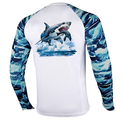 Palmyth Fishing Shirt for Men Long Sleeve Sun Protection UV UPF 50+ T-Shirts with Pocket (Sharks Chasing Seals, XX-Large)