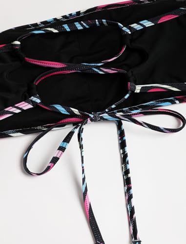 Image of ZAFUL Women Strapless Textured Bandeau Bikini 2 Piece Swimwear Cheeky Solid Lace up Bathing Suits