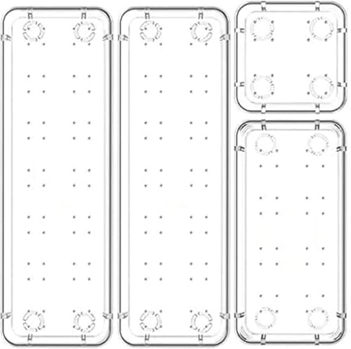 Image of Clear Plastic Drawer Organizers Set, Versatile Bathroom and Vanity Drawer Organizer Trays, Storage Bins for Makeup, Bedroom, Kitchen Gadgets Utensils and Office (4 PC SET)