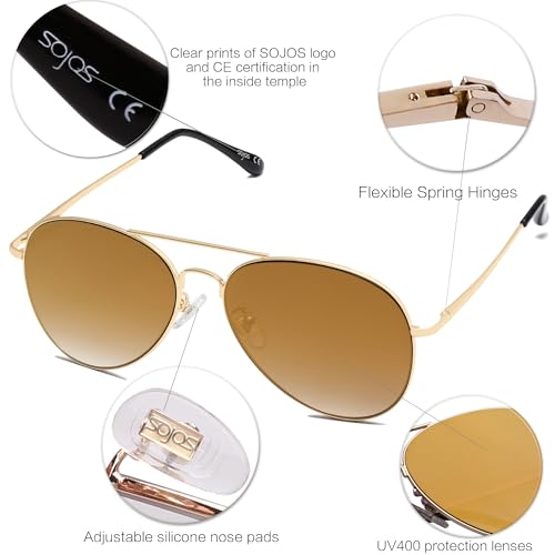 Image of SOJOS Classic Aviator Sunglasses for Women Men Metal Frame Spring Hinges SJ1030