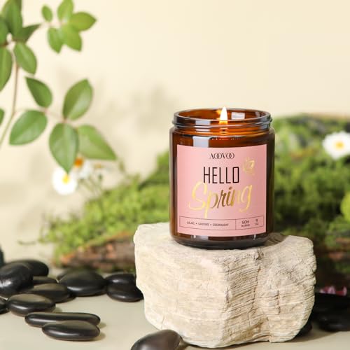 Image of AOOVOO Hello Spring Candles - 9 oz Lilac Scented Candles, Aromatherapy Candle, Soy Candle for Home Scented