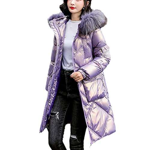 Manteau en duvet Roquorl résistant au froid, longue veste rembourrée violette taille XXL pour femme