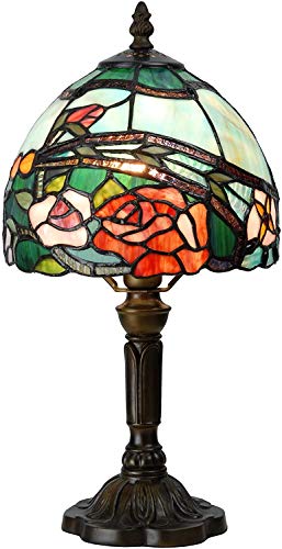 Bieye L30736 Lampe de table en verre teinté style Tiffany avec abat-jour de 20,3 cm de large, 38,1 cm de haut, rouge Cover