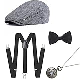 BABEYOND 1920s Mens Gatsby Gangster Costume Accessories Set 30s Manhattan Fedora Hat Bow Tie Suspenders