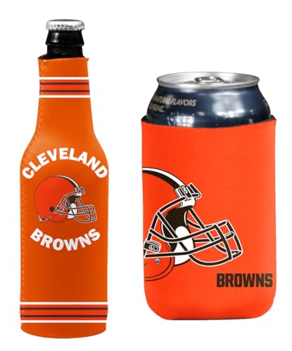 Kolder Football Can & Bottle Holder Insulator Beverage Huggie Cooler (Cleveland Crest/Logo (Browns)), Standard, KLDRSET2