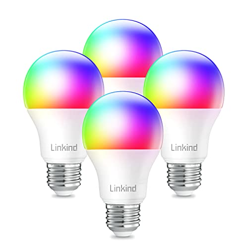 Free Shipping Offer Linkind Smart WiFi Light Bulb, A19 E26 RGBW LED Bulb, Dimmable Multicolor/Tunable White, Works with Alexa, Google Home, No Hub Required, 9W (60W Equivalent), Pack of 4