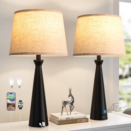 Modern Touch Lamps for Nightstand, 3 Way Dimmable Bedroom Lamp Set of 2
