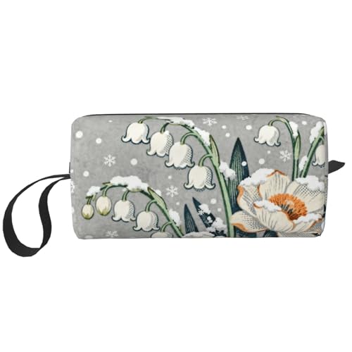 OLUSENMO Snow Lily of the Valley & Daffodil Makeup Bag - Durable 600D Oxford Fabric, Impact-Resistant & Compact, Travel Cosmetic & Makeup Organizer for Gym & Daily Use