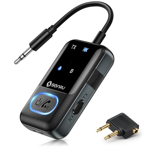 Bluetooth 5.3 Adapter Transmitter Flugzeug, SONRU 2 in 1 Bluetooth Sender Empfänger Sender Klinke...