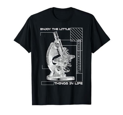 Funny Microscope Microbiologists Biology Lab Enjoy The Little Things In Life Microscope Microbiology Unisex-Adults Black T-Shirt