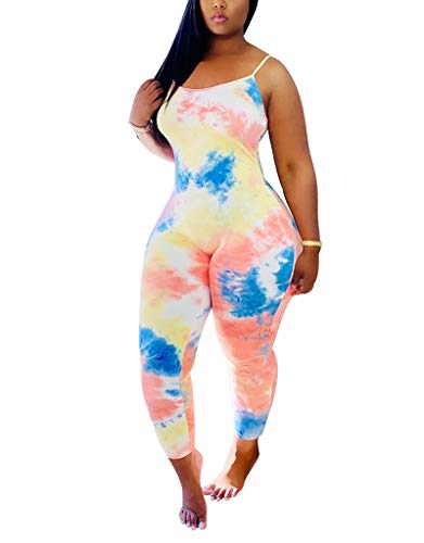 OLUOLIN Women's Sexy Jumpsuits Tie Dye Spaghetti Strap One Piece Long Pants Rompers Bodysuit Jumpers