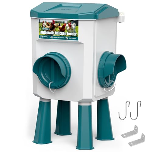 CHAMUTY Futterstation für Hühner, 7 kg, automatisch, gegen Schädlinge, 2 Anschlüsse, für Hühner, Enten, Gänse, Vögel