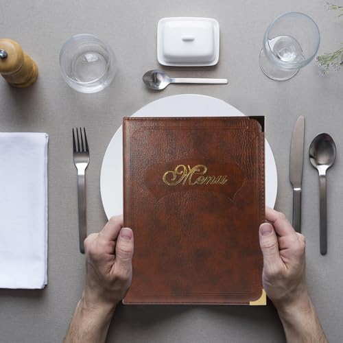 Classeur menu restaurant A4 en cuir café Vaguelly