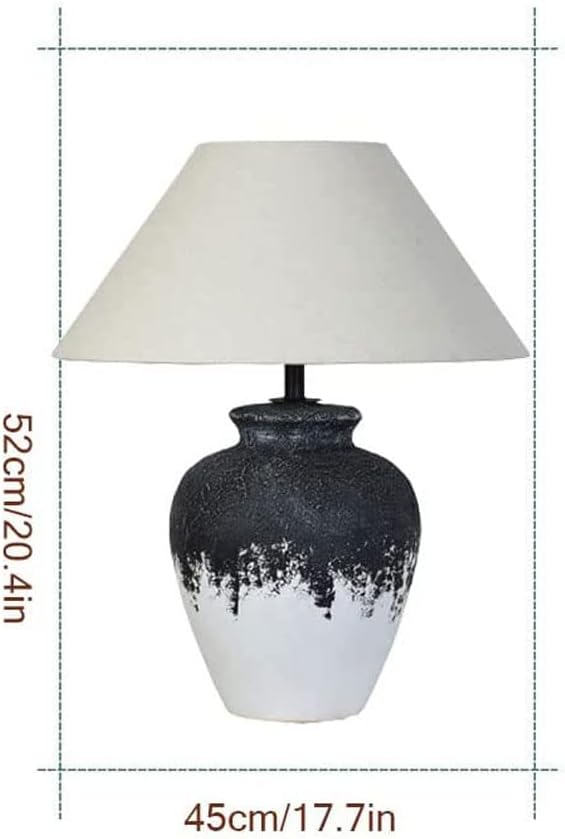 Rustic Farmhouse Porcelain Desk Lamps, with Fabric Shade Bedroom Bedside Lamp, 20.4”Tall Ceramic Table Lamp, for Living Room Office Lighting