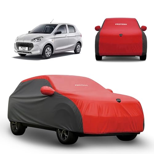 Image of PROTEGO Prime Series India's 1st Anti-Tear Car Cover for Maruti Suzuki Alto K10 | Heavy Duty, Custom Fit, All Weather | 100% Waterproof, Windproof & Hail Resistant | 2 Year Warranty | Red + Black